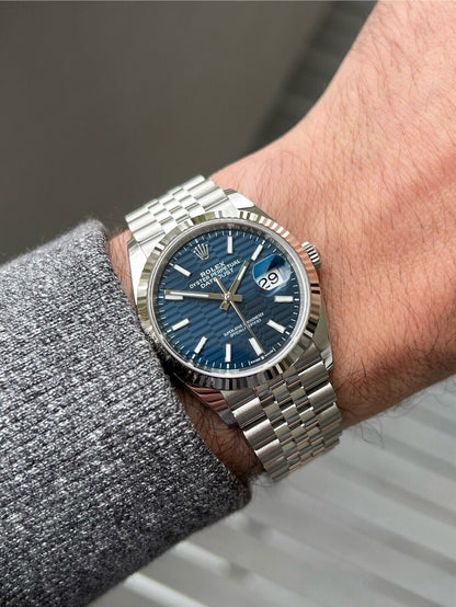 Rolex Datejust 36mm Blue Motif Dial Fluted Bezel Jubilee Bracelet 126234 - 2023