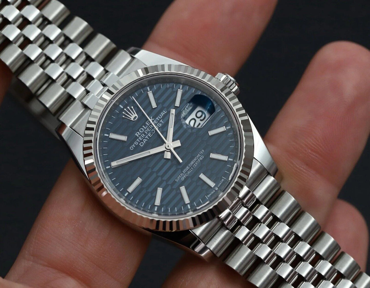 Rolex Datejust 36mm Blue Motif Dial Fluted Bezel Jubilee Bracelet 126234 - 2023